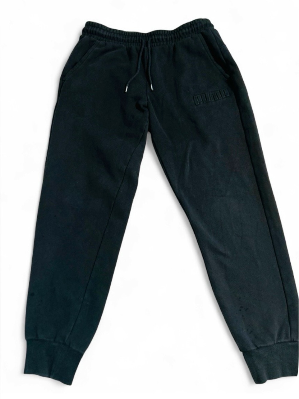 PUMA Black Fleece Jogger Sweatpants Unisex Size M Embroidered Logo Pockets